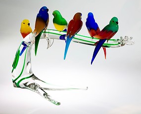 Six little-parrot on branch