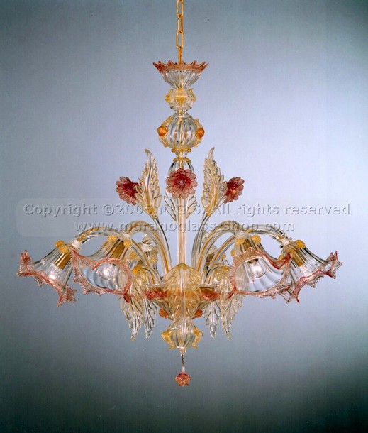 404 series Chandeliers, Crystal chandelier with ruby decoration at six lights