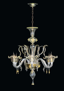 Crystal and gold six lights chandelier