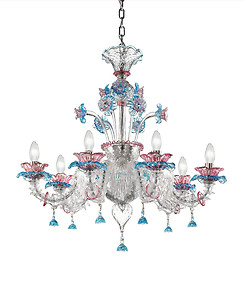 Ca' Rezzonico chandelier Easy model in pink and aquamarine color