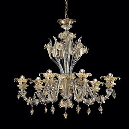 Ca' Rezzonico chandelier in crystal and gold at six lights