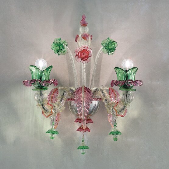 Petals wall light, Crystal and silver applique lamp, Rezzonico type