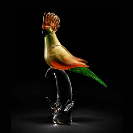 Parot, Two-tone cockatoo with 24K gold on a crystal base