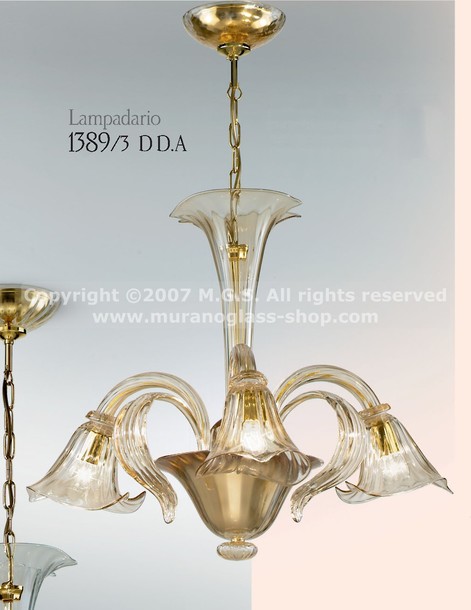 Lampadario 1389, Chandelier at three lights with amber decoration