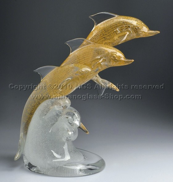 Three dolphins with gold, Three dolphins with 24k gold decoration
