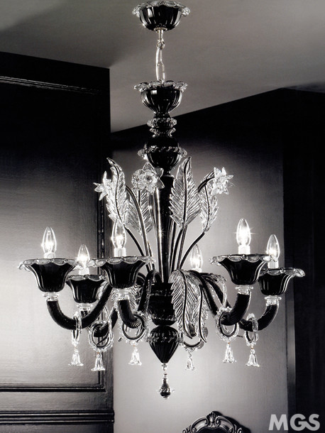 Black Hawk chandelier, Black Hawk in crystal and black at six lights
