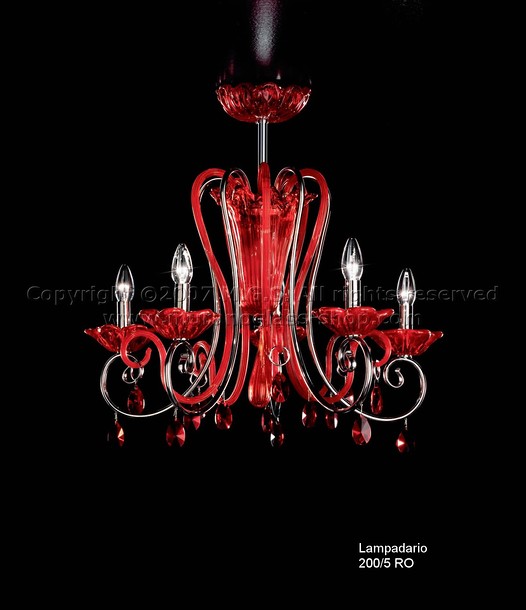200 Series Chandeliers, Red chandelier at three lights