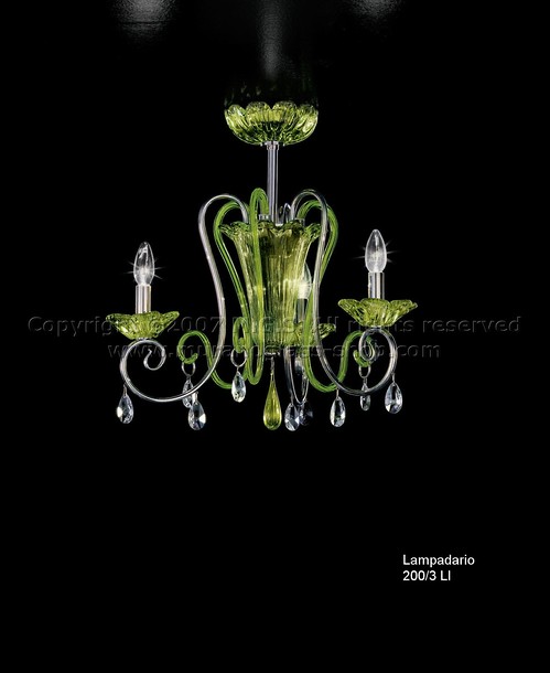 200 Series Chandeliers, Sap green color chandelier at trhee lights
