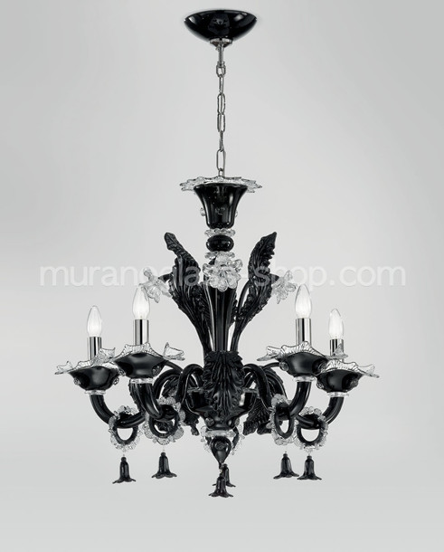 Giustinian Chandelier, Crystal black chandelier at six lights