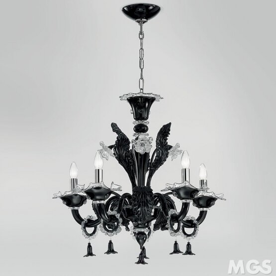Giustinian Chandelier, Crystal black chandelier at five lights (mini)