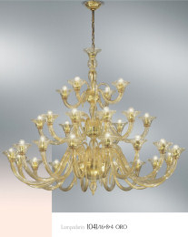 Crystal chandelier with amber decoration at twentyeight lights