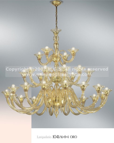 Guibet Chandelier, Crystal chandelier with 24k gold decoration at twentyeight lights