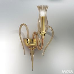 Crystal sconce with amber decoration at one light