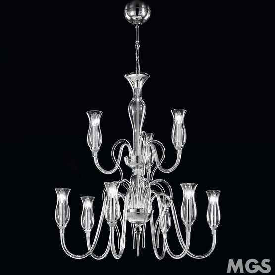 Teodato Chandelier, Milkwhite chandelier at nine lights