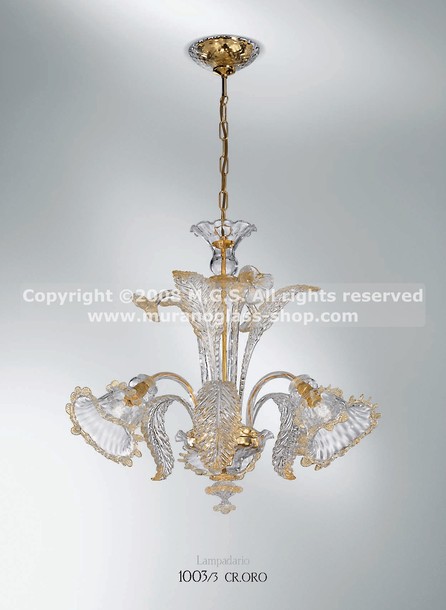 1003 series chandeliers, Crystalchandelier with 24k gold decoration at three lights
