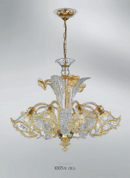 Crystalchandelier with amber decoration at five lights