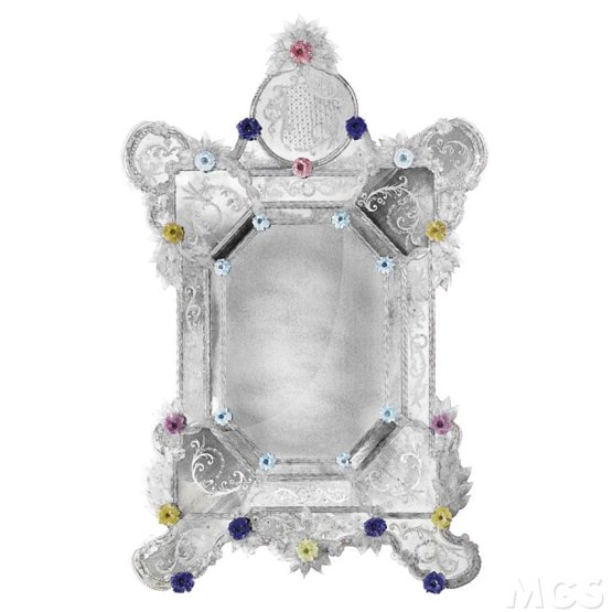 Angaran Mirror, Hand engraved and antiqued mirror in Venetian style