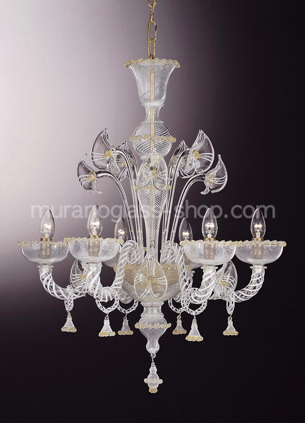 Filigree Chandelier, Filigree chandelier with gold decoration at eight lights