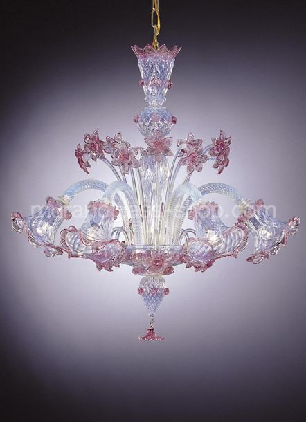 Rosato Chandelier, Chandelier in opal glass and pink decoration at six lights