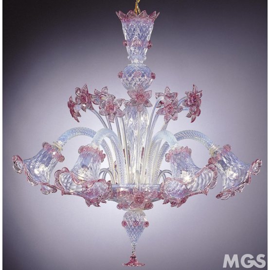 Rosato Chandelier, Chandelier in opal glass and pink decoration at five lights