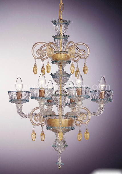 France Chandelier, Chandelier with gold decoration at eight lights