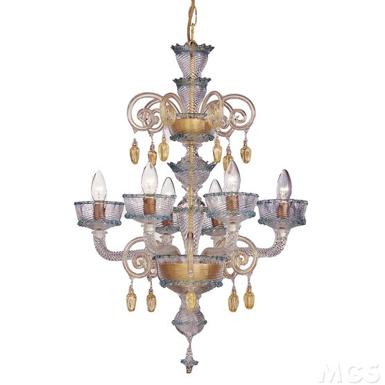 France Chandelier, Chandelier with gold decoration at six lights