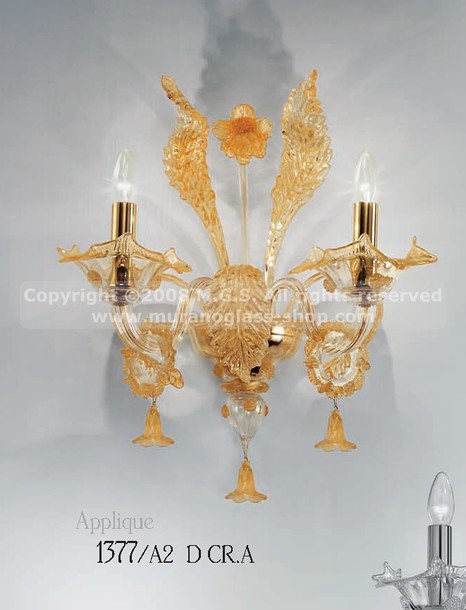 1377 Wall lights, Crystal and amber sconce at one light