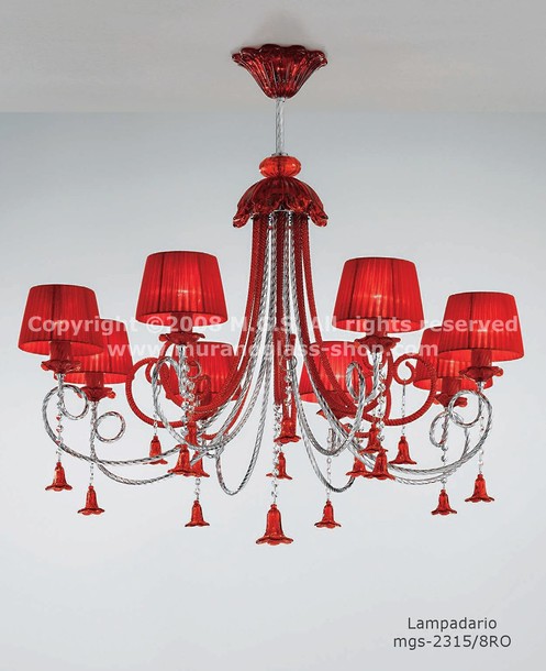 2315 series Chandeliers with lampshades, Red Chandelier with lampshades at eight lights