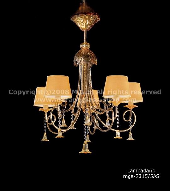 2315 series Chandeliers with lampshades, Chandelier amber decoration with lampshades at eight lights
