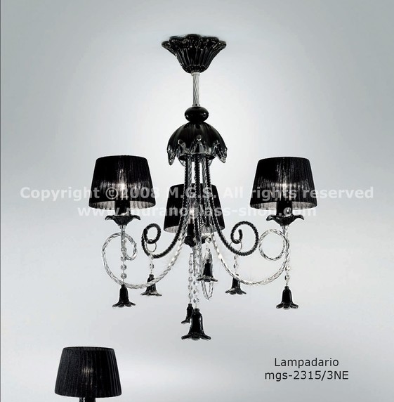 2315 series Chandeliers with lampshades, Black chandelier with lampshades at five lights