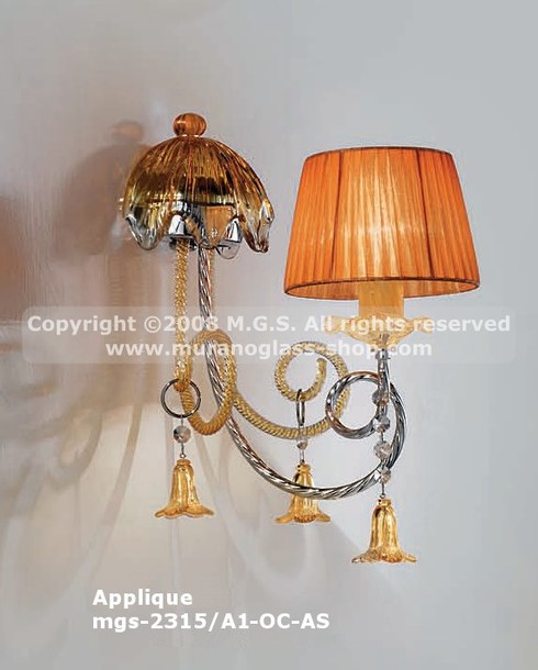 2315 Wall lights, Sconce in amber decoration with lampshades at one light