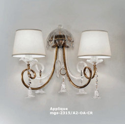 Crystal sconce with lampshades at two light