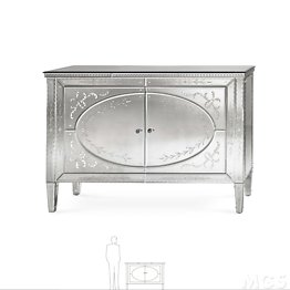 Two Door Credenza with Artistic Engravings