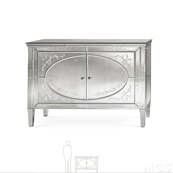 Salvador Credenza, Two Door Credenza with Artistic Engravings