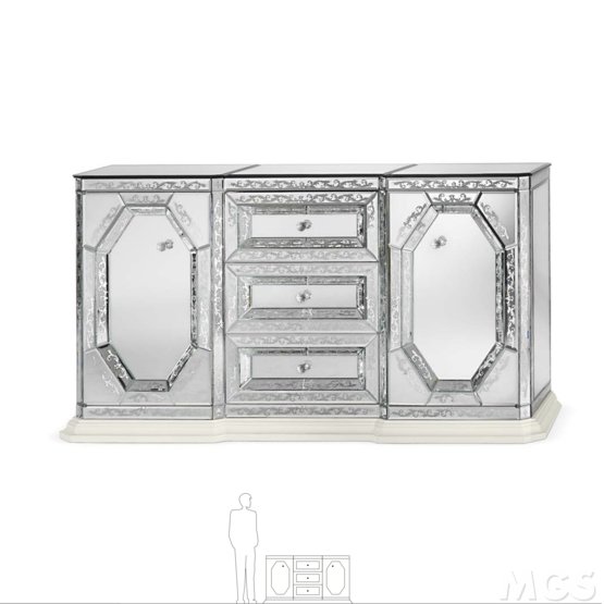 Eufemia Credenza, Two Door and Three Drawer with Artistic Engravings