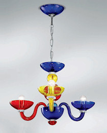 Mini multi colored chandelier at five lights