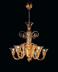 Chandelier at five lights with amber decoration