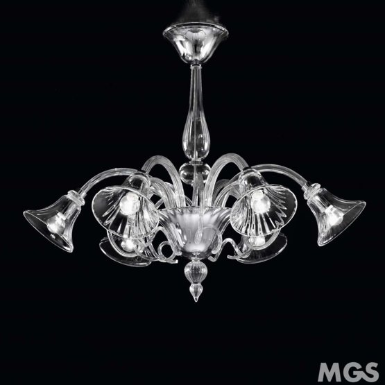 Venier Chandelier, Crystal chandelier with amber decoration at eight lights