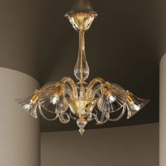 Venier Chandelier, 5 lights, crystal and 24k gold color