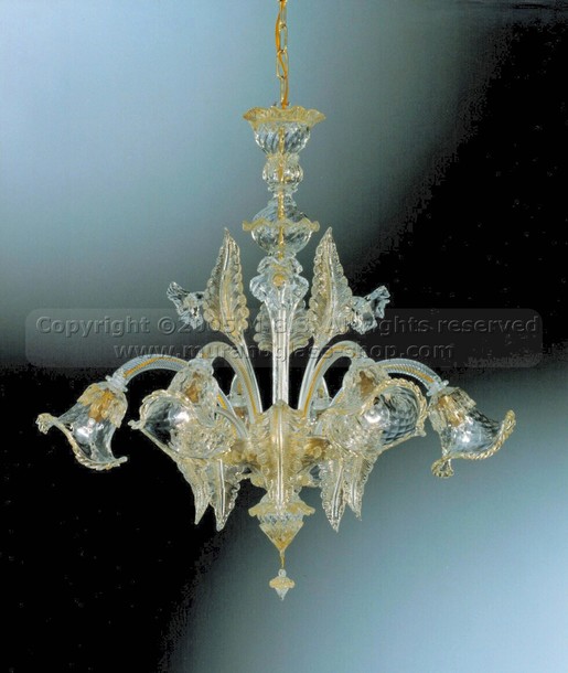 Murano Chandeliers 137 series, Crystal chandelier with gold decoration at six lights