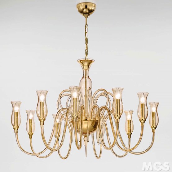 Teodato Chandelier, Modern Chandelier with amber decoration at ten lights