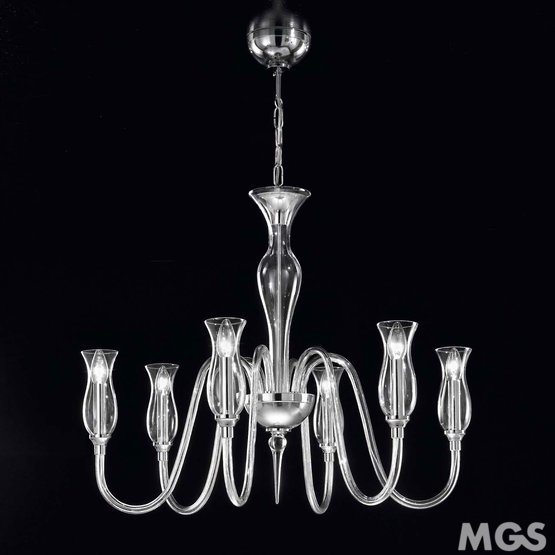 Teodato Chandelier, Crystal Chandelier with amber decoration at eight lights