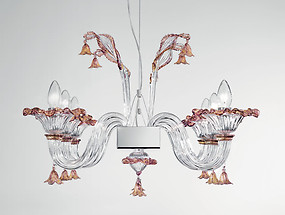 Longitudinal chandelier at six lights
