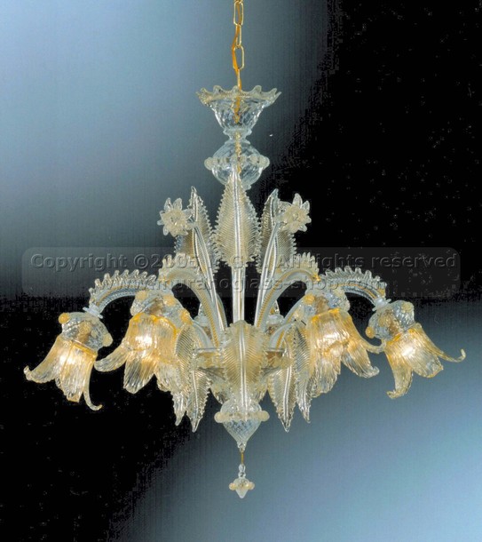 105 series Chandeliers, Crystal chandelier with gold decoration at six lights.