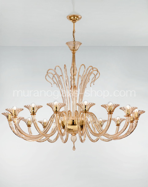 Koons Chandelier, sixteen lights chandelier with amber decoration
