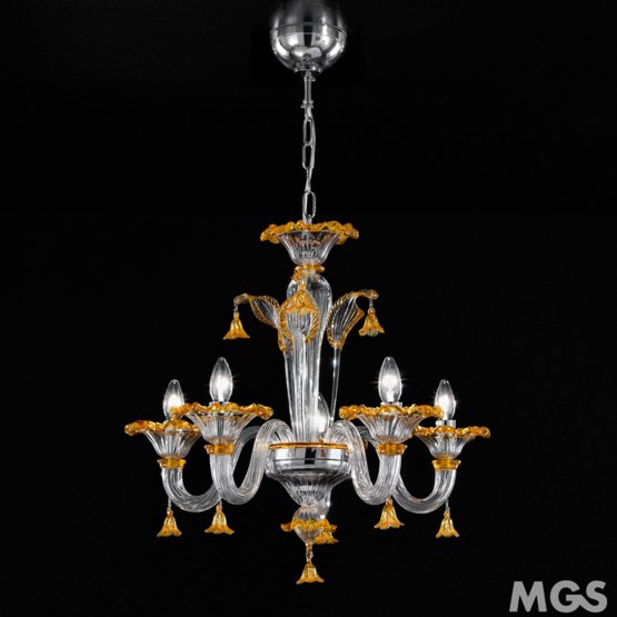 Patrini Chandelier, 2575 series chandelier, 5 lights, cristal and amethyst with 24k gold color