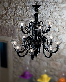 Black and crystal chandelier at nine lights