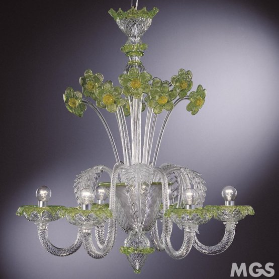 Toso Chandelier, Crystal chandelier with green details