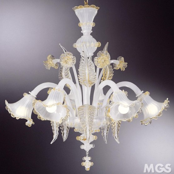Loredan Chandelier, Silk color chandelier decorated with 24k gold