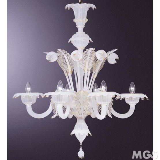 Poli Chandelier, Silk color chandelier at five lights decorated in 24k gold